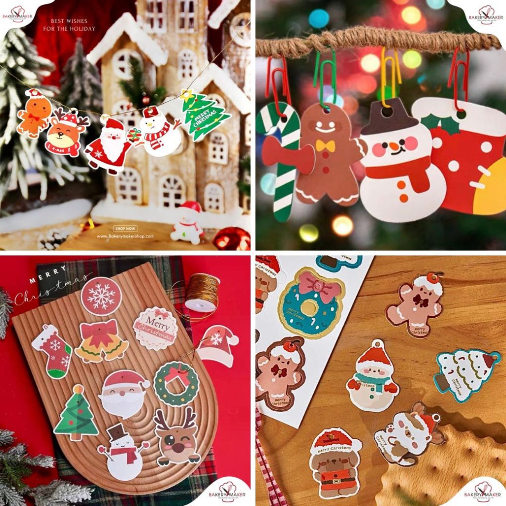 รวมแบบ ป้ายแท็ก ป้ายห้อย คละแบบ Tags Christmas ลายแซนต้า-กวาง X'mas