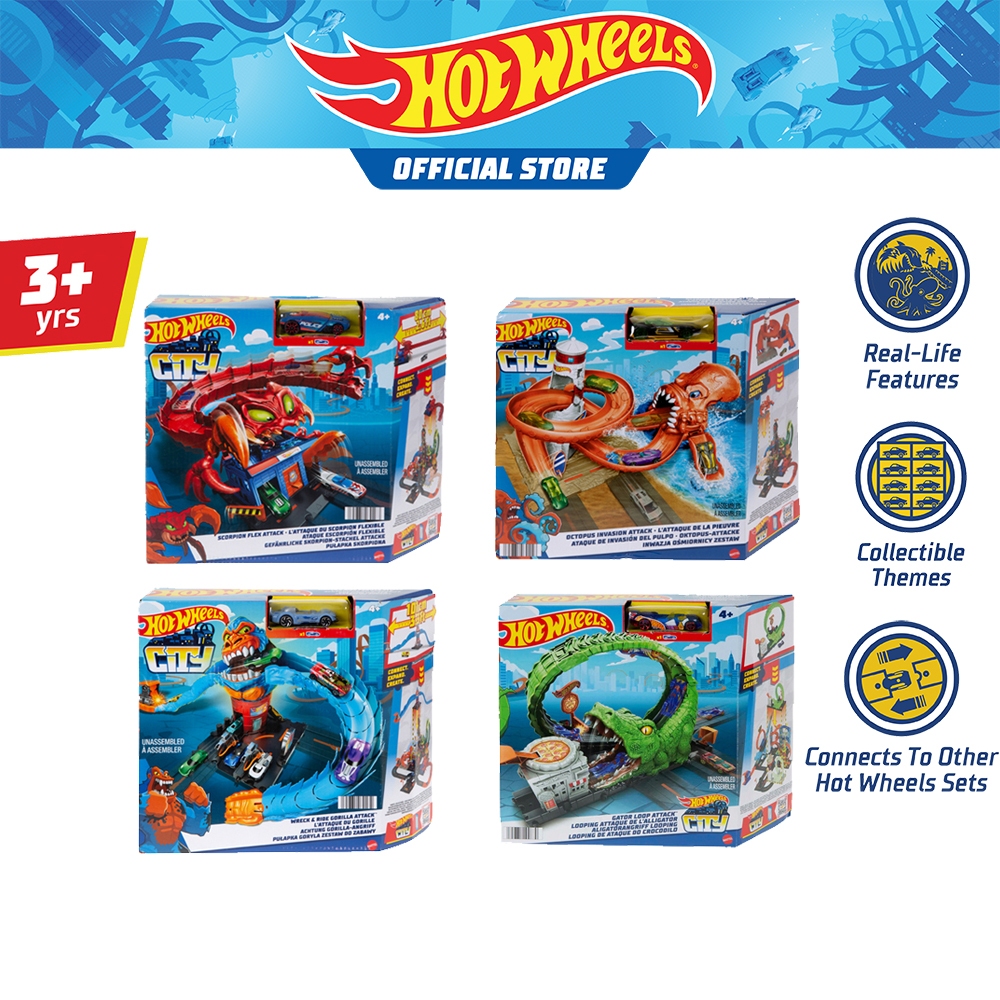 Hot Wheels City Nemesis Attack Playset Assortment ฮอทวีลซิตี้ ชุดรางรุ่นปีศาจร้ายบุกเมือง (HDR29(956B-L)