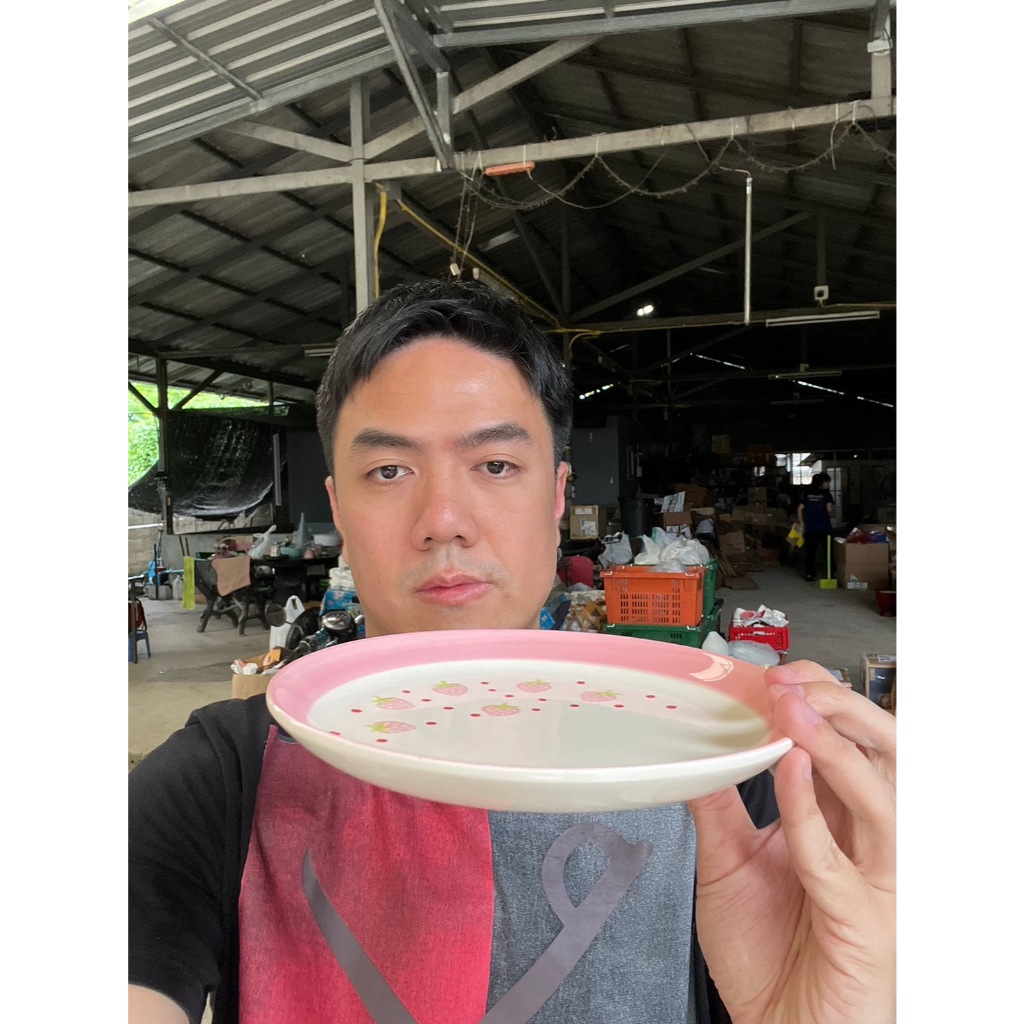 จานทรงลึก จานราดหน้า จานเซรามิก ขนาด 8.5 นิ้ว ลายสตอเบอรี่ชมพู เซรามิคเนื้อสโตนแวร์(Stoneware) สินค้าจากลำปาง ออกใบกำกับ