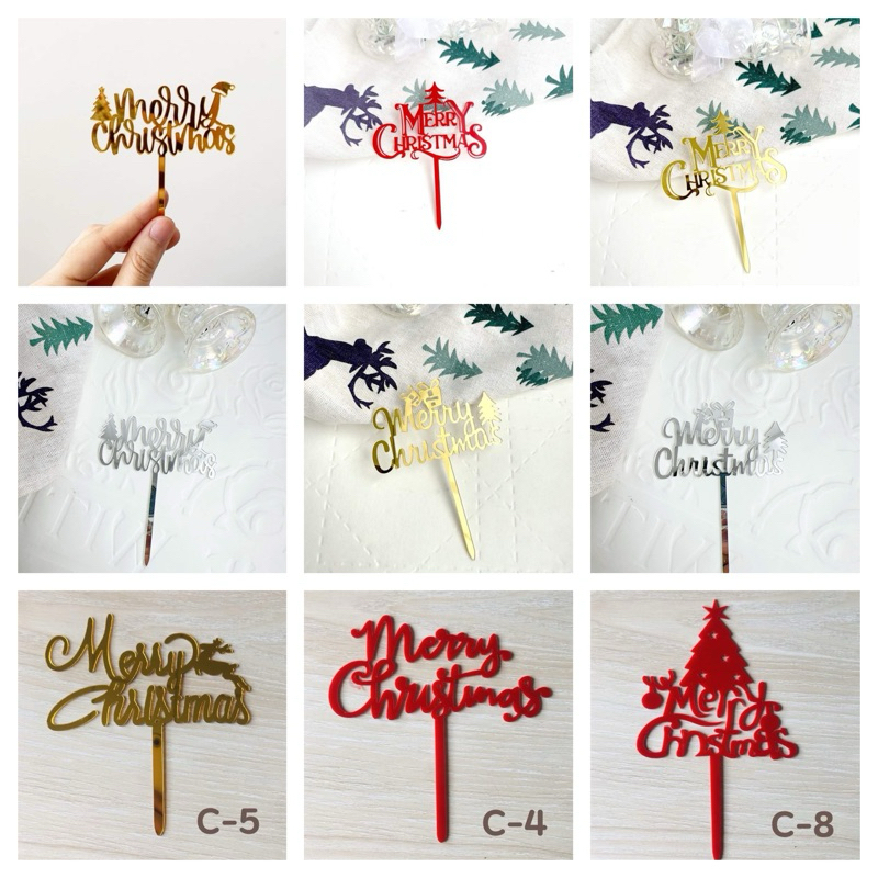 bluebellstuff ป้ายปักเค้กคริสต์มาส ตกแต่งเค้ก Merry Christmas