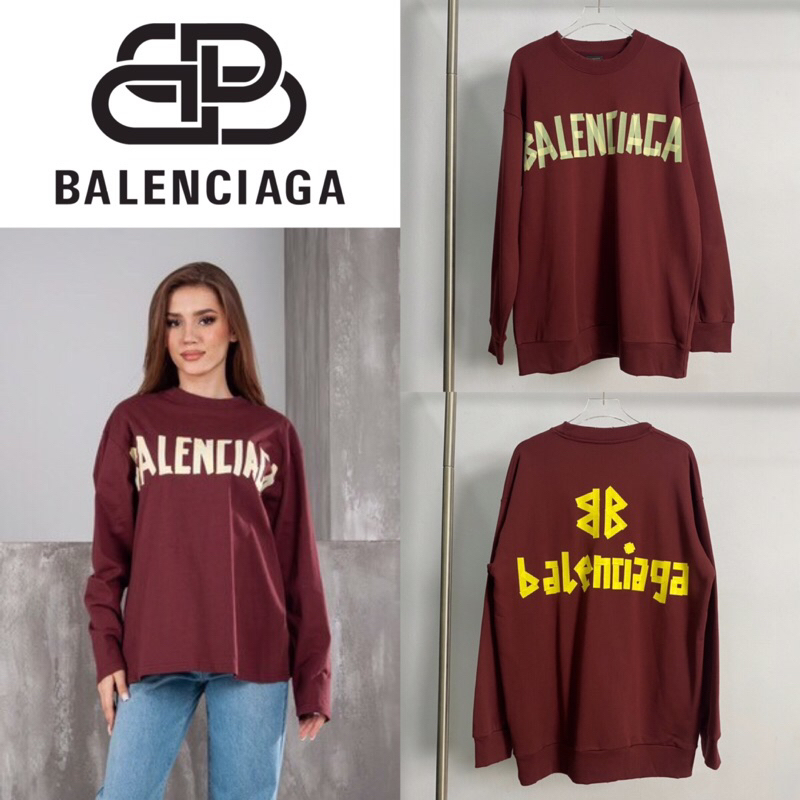 เสื้อสเวตเตอร์ Balenciaga Tape Type Logo Sweatshirt (สีน้ำตาล)