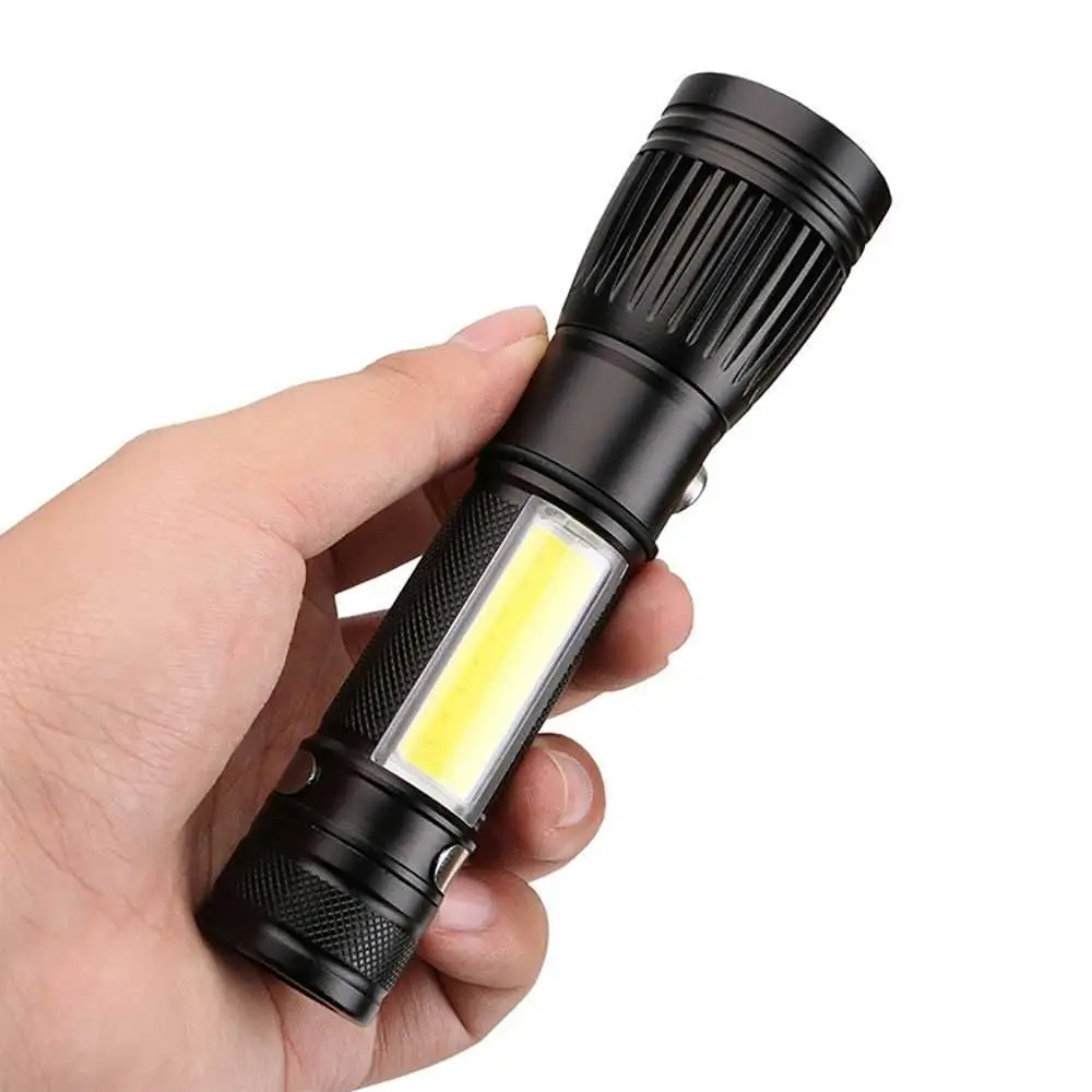 ไฟฉาย LED T6 + COB โคมไฟด้านข้าง WT-028 มีคลิปหนีบเข็มขัด ชาร์จ USB ปรับซูม กันน้ำ วัสดุอลูมิเนียมจับถนัดมือ