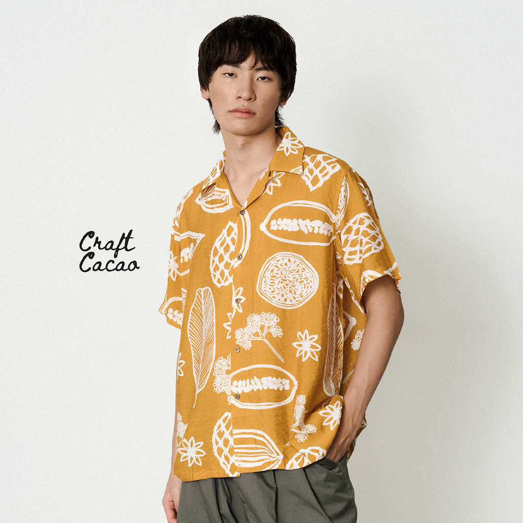 Shirtoria Hawaii เสื้อเชิ้ตผู้ชายแขนสั้น Non iron ลาย Carft cacao