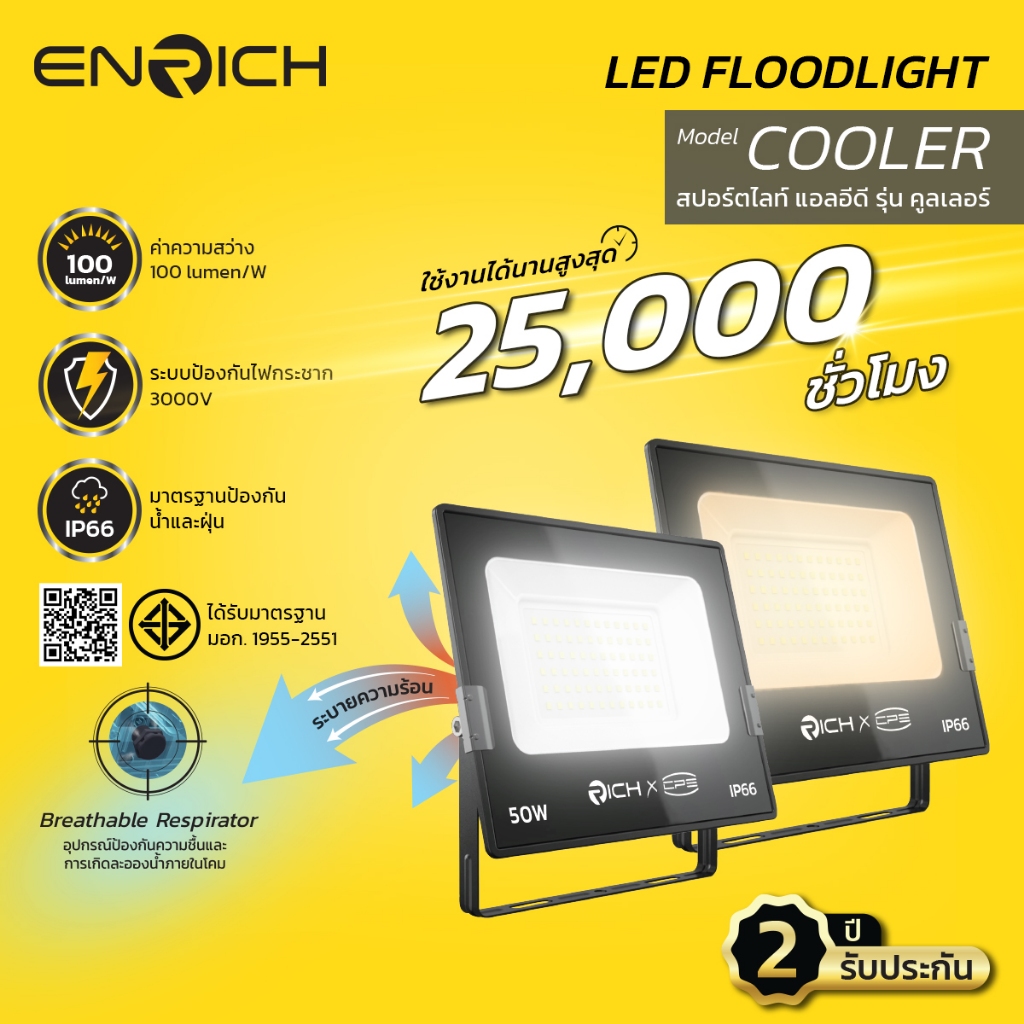 สปอร์ตไลท์ led ไฟสนาม ENRICH รุ่น COOLER ขนาด 10W 30W 50W ไฟled กลางแจ้ง
