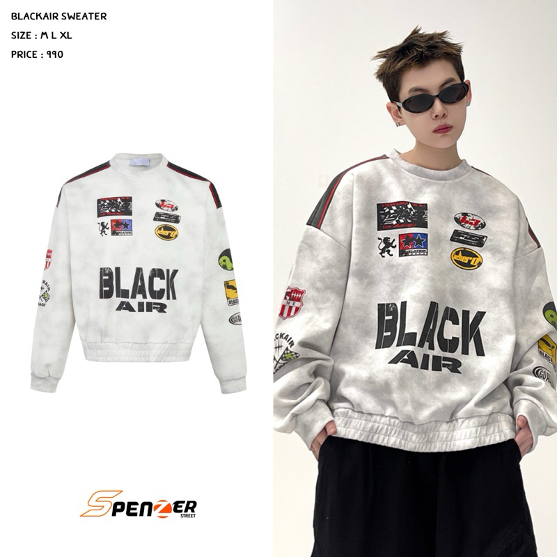 [พร้อมส่ง] Spenzer.street | Blackair sweater โอเวอร์ไซส์ เสื้อผ้าสตรีท เนื้อผ้าดี ทันกระแส unisex 2024 ขายดี