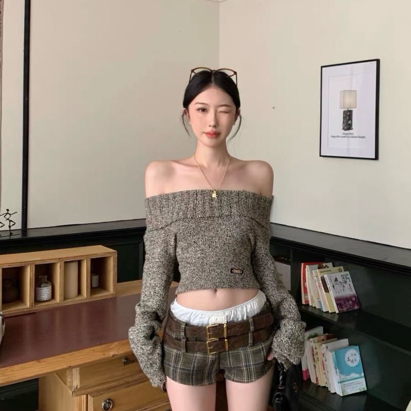 Petitstuffs เสื้อกางเกงสีน้ำตาลเทา #P2411099