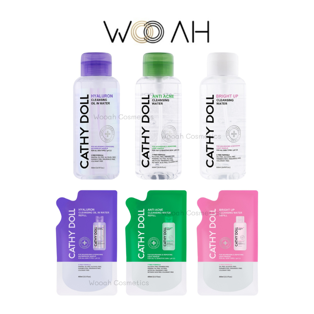 คลีนซิ่ง CATHY DOLL Cleansing Water Hyaluron/Anti Acne/Bright Up 120ml/500ml คลีนซิ่งวอเตอร์ ที่เช็ดเครื่องสำอาง
