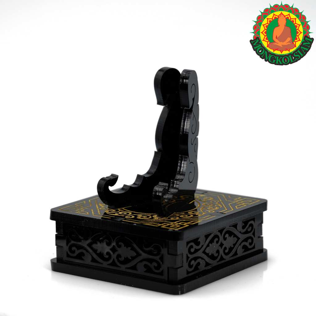 โต๊ะจิ๋วตั้งพระเครื่อง​ สีดำลายทอง ฐานตั้งเหรียญ​ ที่วางเหรียญ​ ลายไทยสวยงาม