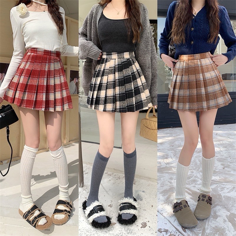 กระโปรงเทนนิสสก๊อต *8302 งานผ้าขนวูลมีซับในแต่งลายสก๊อตเผื่อ +1 ไซด์