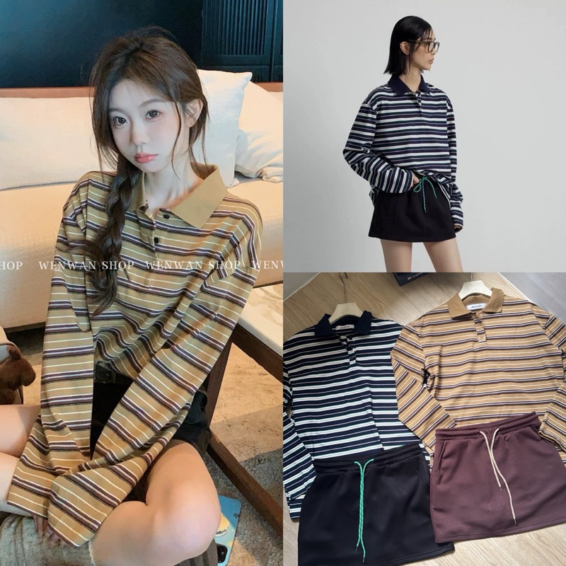 Gang_jeans(Mo)งานชุดเซตพรีเมี่ยมควอลิตี้ เสื้อโปโลผ้านิตทอ กระโปรงกางเกงผ้าอัดกาวสวยเซเลปมากๆ มี 2 สี