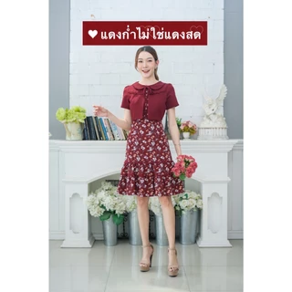 ZA011ชุดเดรสขนมชั้นทรงกั๊กงานผ้าลายดอกไม้สวยหวาน