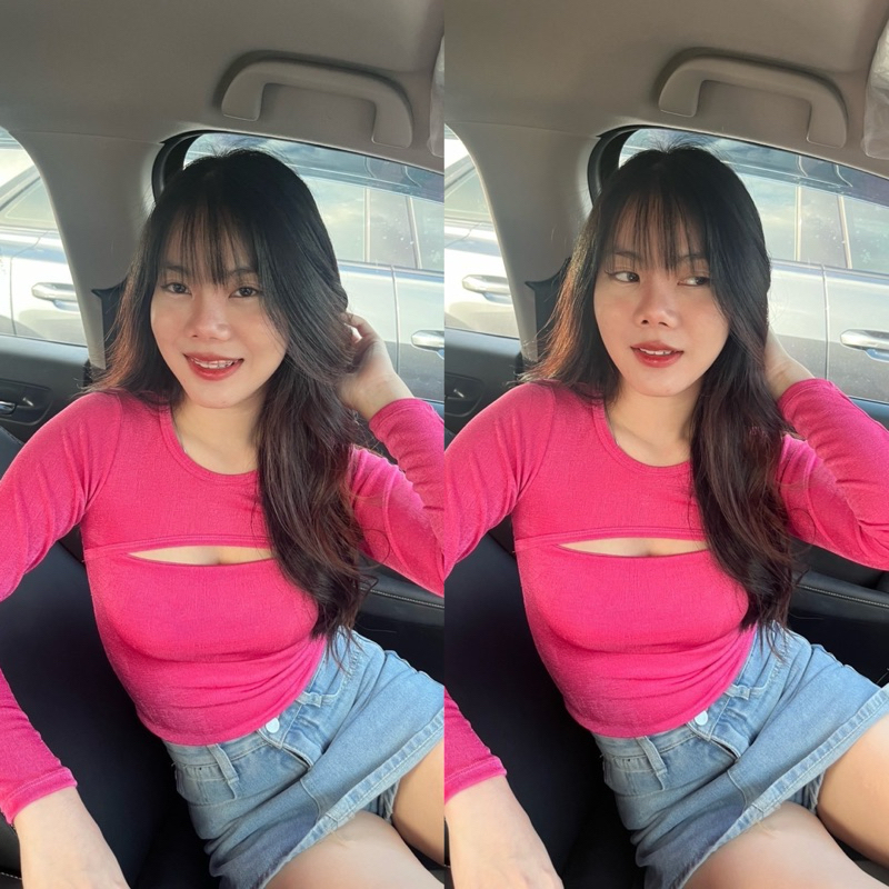 เสื้อครอปแหวกอก แขนยาว ผ้าวิ้งกลิตเตอร์