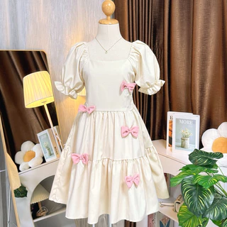 🎀✨Dress ทรงปล่อยแขนตุ๊กตาแต่งโบว์ ( อก 32-42 sweet bow )