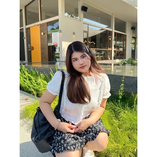 CiCi Plus+(3345) เสื้อแขนสั้นแต่งระบายขอบสไตล์เกาหลี เหมาะสำหรับสาวพลัสไซส์