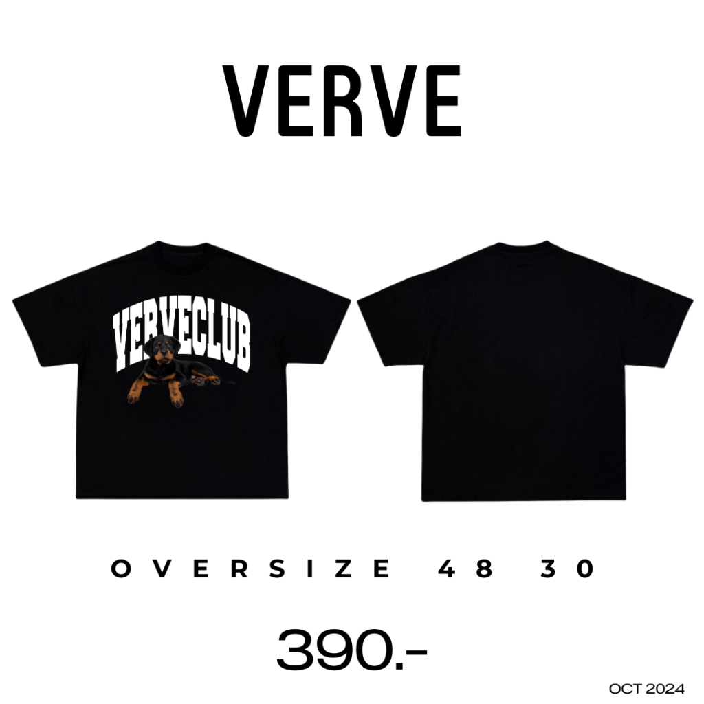 CASSIUS PREMIUM COTTON OVERSIZE เสื้อยืดสกรีนลาย พรีเมี่ยม VERVE CLUB ROTTWEILER ร็อตไวเลอร์ ดำ