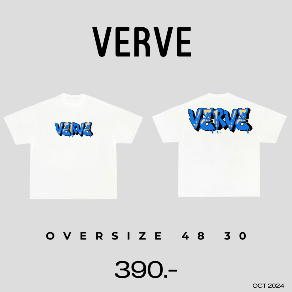 CASSIUS PREMIUM COTTON OVERSIZE เสื้อยืดสกรีนลาย พรีเมี่ยม VERVE CLUB สีเปรย์ฟ้า ขาว
