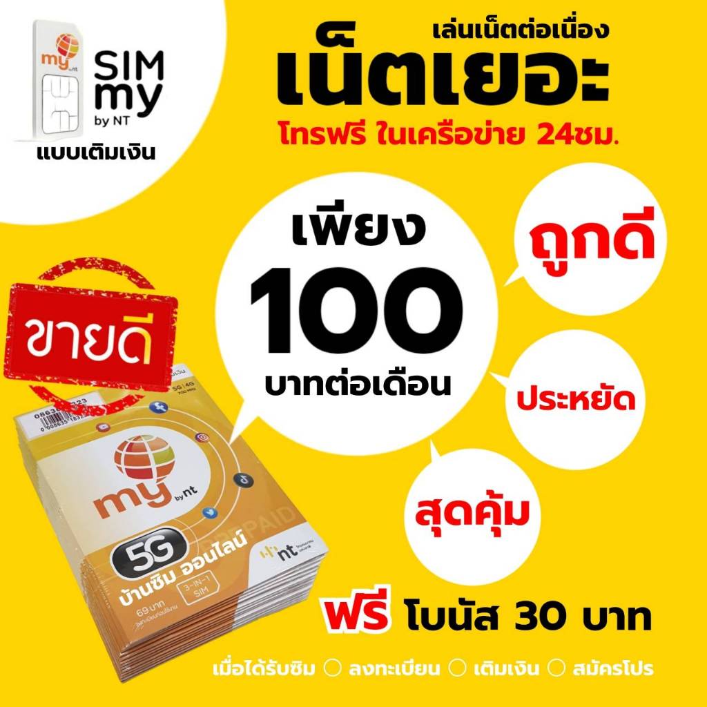 ถูกดี!คุ้มดีเว่อร์!ประหยัดจริง! สมัครเน็ตต่อเนื่อง 30วัน เพียงเดือนละ 100 บาท (จำกัดการซื้อคนละไม่เกิน 2ซิม)