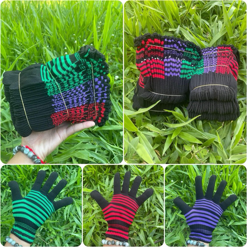 ถุงมือไนล่อนลายขวาง คละสี
