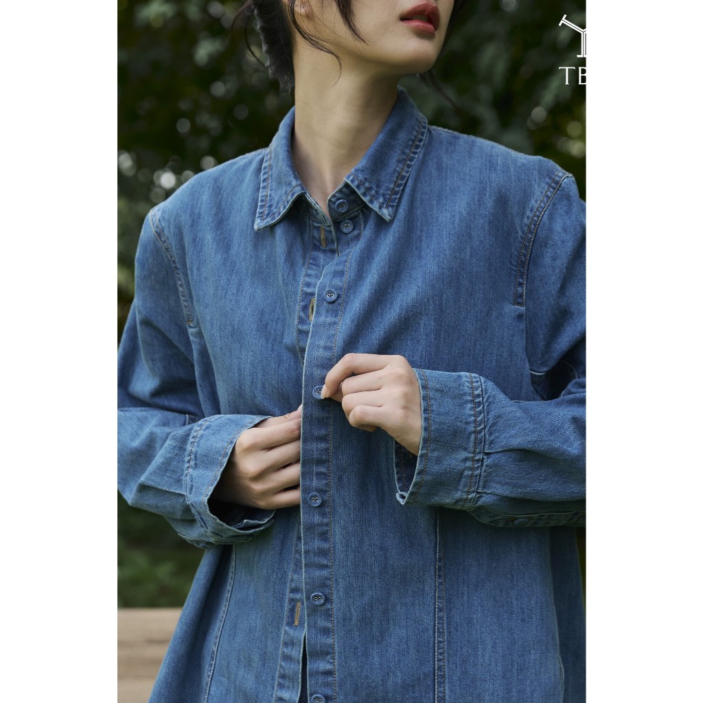 TBY Jeans กางเกงยีนส์ผู้หญิง เสื้อเชิ้ตยีนส์ทรงOVERSIZE แขนตัดต่อ (TG45)