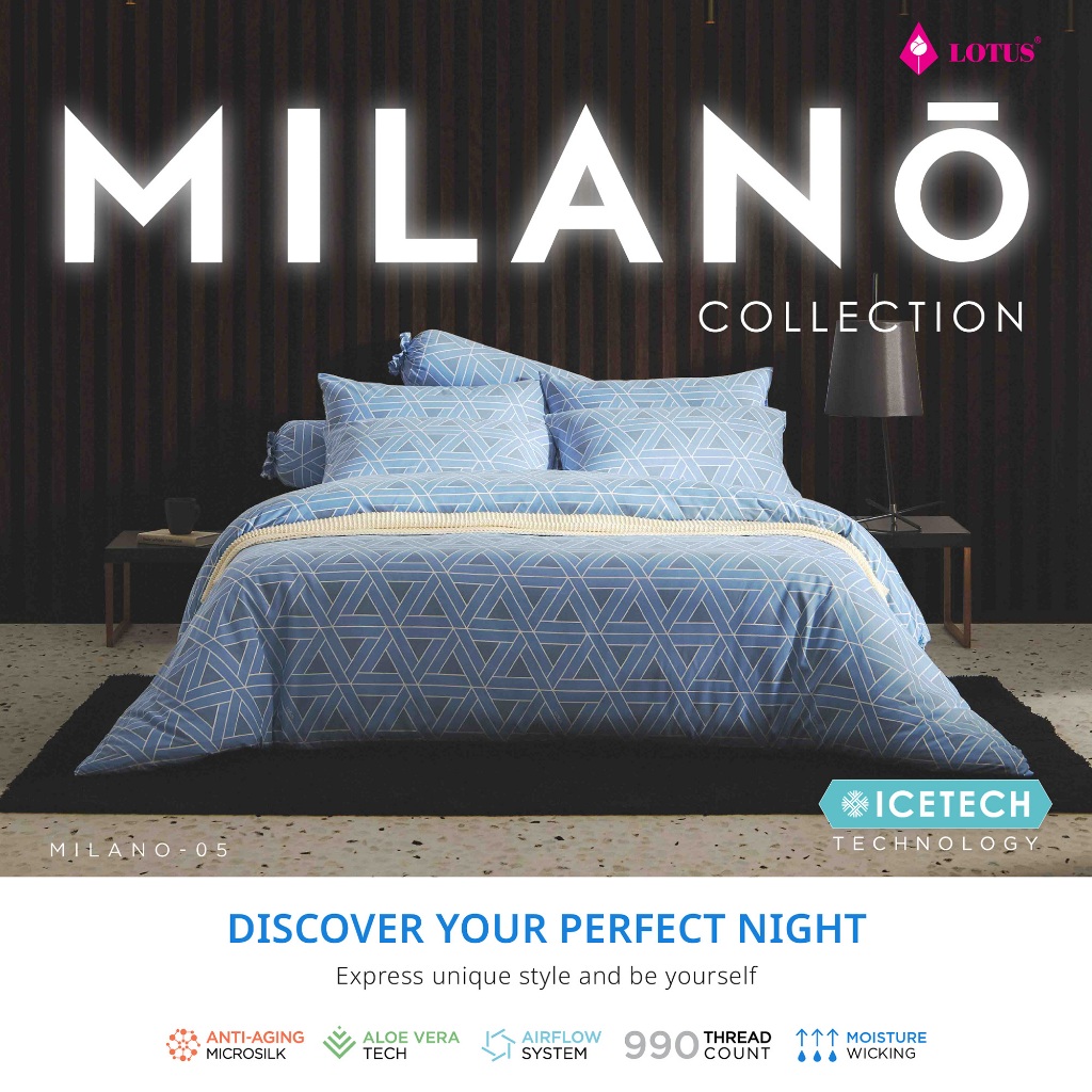 LOTUS ชุดผ้าปู+ผ้านวม  เทคโนโลยีผ้าถนอมผิว ทอ 990 เส้น รุ่น Milano ส่งฟรี