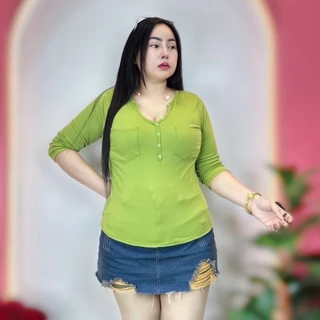 เสื้อผ้าสาวอวบ..ร้านปอปังแฟชั่น🥳อก38-44ยาว24ผ้าเนื้อนิ่มมาก สีสวยแต่งกระดุม คอวีแขนยาวแต่งกระดุม..พร้อมจัดส่ง