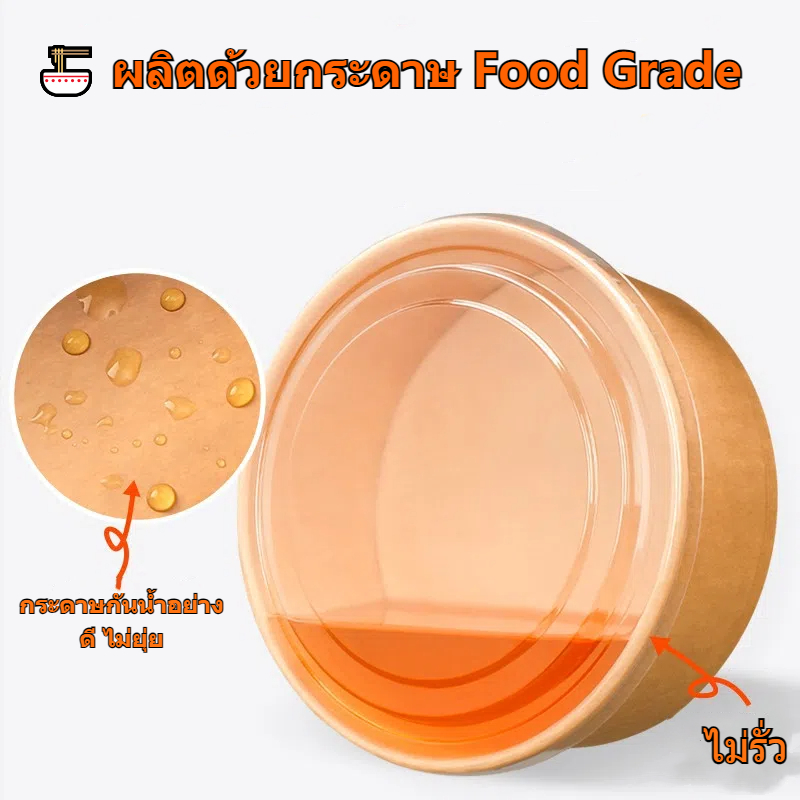 ชามกระดาษคราฟท์ แพ็คละ25ใบ พร้อมฝาOPP ชามใส่อาหาร Food Grade กล่องอาหาร บรรจุของร้อนได้ - รูปที่ 3