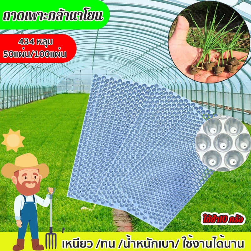 ถาดเพาะกล้านาโยน ถาดเพาะชำต้นกล้า เพาะข้าว ต้นอ่อน เมล็ด ป้องกันโรครากเน่า เหนียว ทนทาน 434 หลุม 50/100แผ่น ใช้ซ้ำ10 ครั