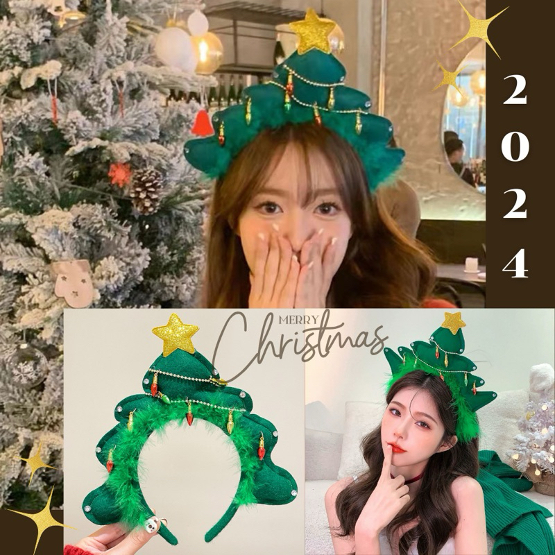 {พร้อมส่ง}ที่คาดผมต้นคริสต์มาสเขียว พร๊อพเทศกาลChristmas ผู้ใหญ่และเด็ก