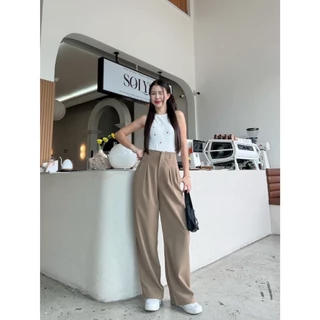 T34 Momo Pants ขอบในตัว ยาว42นิ้ว กางเกงทรงกระบอกกลาง กางเกงขายาว ผู้หญิง เอวสูง พรางหุ่น พรางสะโพก ใส่ทำงาน ผ้าพริ้ว