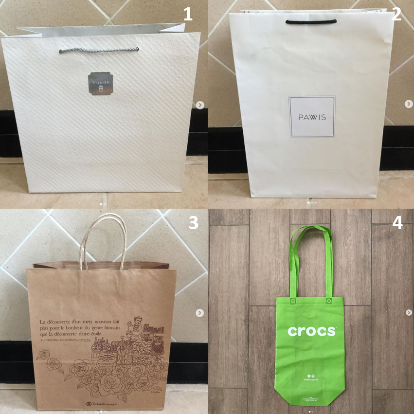 ถุงกระดาษ ถุง แบรนด์ Vuudh , PAWIS , Takashimaya และ ถุงผ้า crocs ของแท้ ใบใหญ่ ใส่ของได้เยอะ จุดีมาก