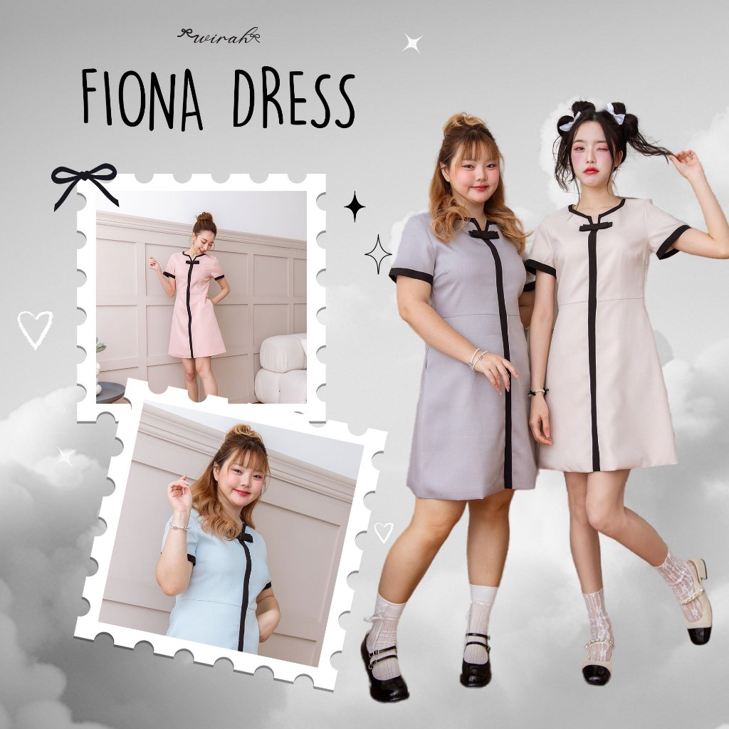 「 Wirah_Brand 」Fiona Dress : WR02 ชุดเดรสสั้น คอกลม ผ่าด้านหน้าทรงวีเล็กน้อย โดยแต่งขอบปลายแขน