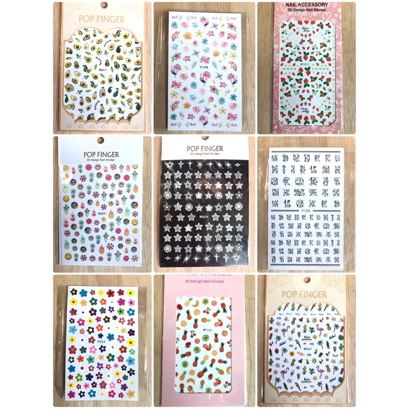 @4/3 สติ๊กเกอร์ติดเล็บแผ่นใหญ่ สติ๊กเกอร์ สติ๊กเกอร์ติดเรซิ่น หน้ายิ้ม ตัวอักษร หัวใจ ผลไม้ ดอกไม้