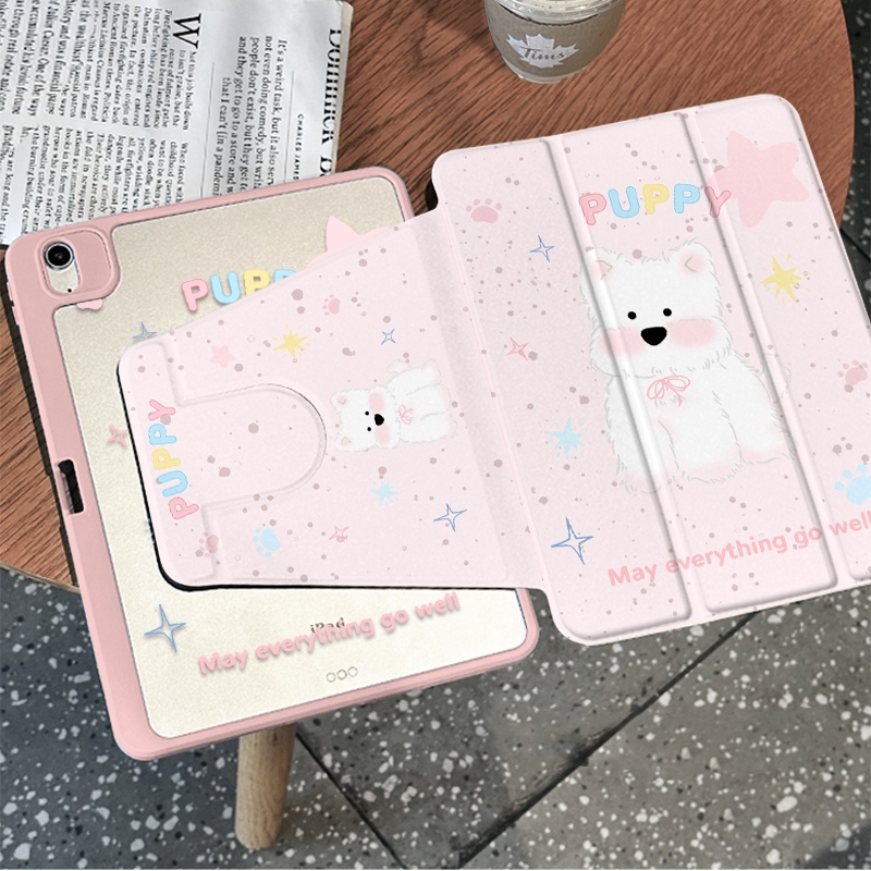 🪐24 ชั่วโมงเคส🪐 เคสiPadหมุน 360°Gen11 Air7 PINK puppy ช่องใส่ปากกาขวา Acrylic เคสipad air6 Air5 10.9