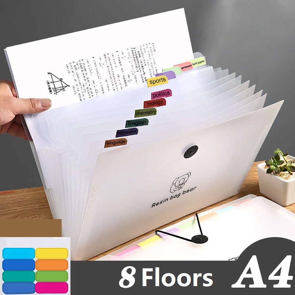 โฟลเดอร์ 8 ชั้นสําหรับนักเรียนที่มีถุงเอกสารความจุขนาดใหญ่, ถุงเก็บของคัดแยกหลายชั้น, กล่องคลิปหนีบกระดาษทดสอบ A4, สิ่งป