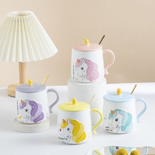 แก้วกาแฟ งานเซรามิค เหมาะกับชาวออฟฟิตนักเรียนนักศึกษา ของขวัญ ลายม้าโพนี่ +ช้อนต้าว สวยๆ3มิติดูดีน่ารัก