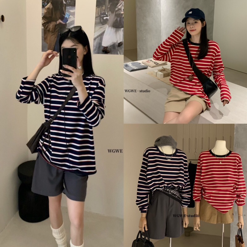 เสื้อแขนยาวคอกลมลายริ้วรุ่น 2865 TAG:WG.WE