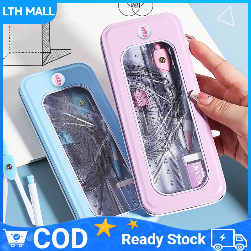 【Quick delivery】7 ชิ้น / เซต เครื่องมือเรขาคณิต เข็มทิศเรขาคณิต ไม้บรรทัด ไม้โปรแทรกเตอร์ ไส้ดินสอ