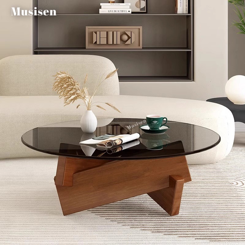 Musisen โต๊ะกาแฟ โต๊ะข้าง โต๊ะรับแขก ผลิตจากไม้เเท้ 70/80ซม โต๊ะกระจก