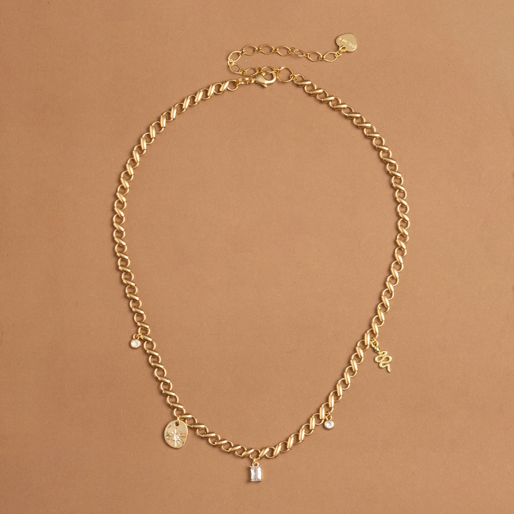 GOLD WHEAT CHAIN CHARM NECKLACE