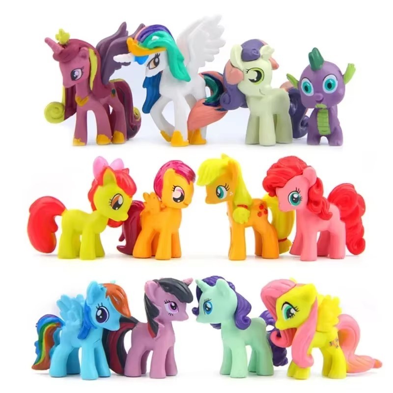Pony โมเดล ตุ๊กตาโพนี่ ม้าโพนี่ โพนี่ยูนิคอน ของสะสม ของขวัญ ครบเซ็ต12ตัว 8cm My Little Ponyed Action Figure Toy Set