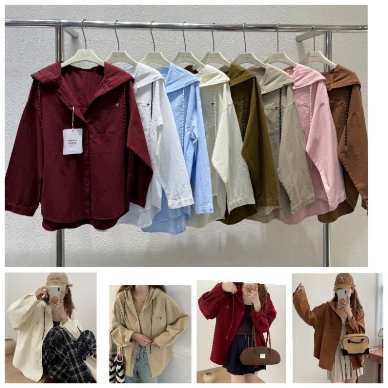 เสื้อเชิ้ตรุ่นใหม่สไตล์เกาหลี ฮู้ดผ้ายีนส์ ป้ายwan wan