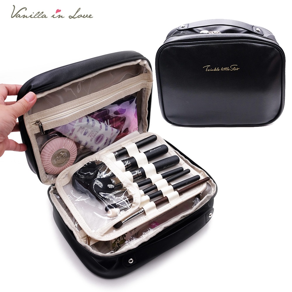 BG168 กระเป๋าเครื่องสำอาง ด้านในแบ่งช่องด้วยซิป มีช่องเสียบแปรง Makeup Bag ขนาดพกพา