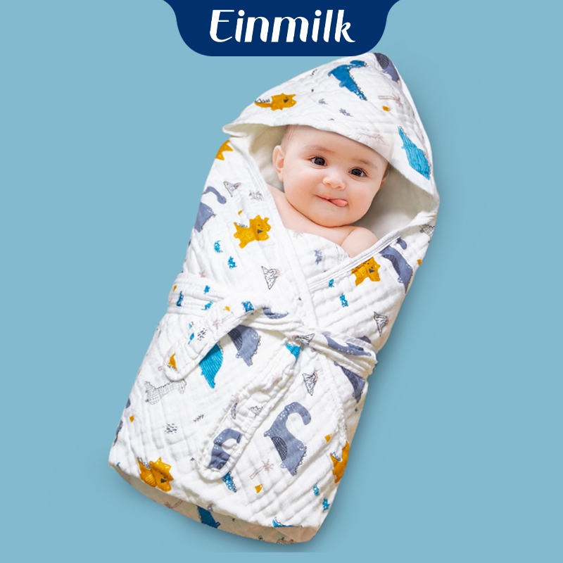 [Einmilk]ผ้าห่อตัว ผ้าห่อตัวเด็กมีฮู้ด ระบายอากาศได้ดี ผ้าคอตต้อนมัสลิน 100% 6 ชั้น นุ่มมาก