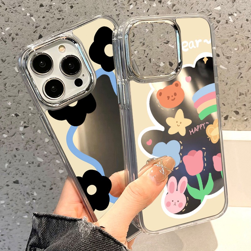 COD INS for เคส iPhone 16 11 13 15 14 12 Pro Max เคสไอโฟน 13 12Pro 16Pro กรณีโทรศัพท์มือถือชุบกระจก เรนโบว์สตาร์กระต่าย