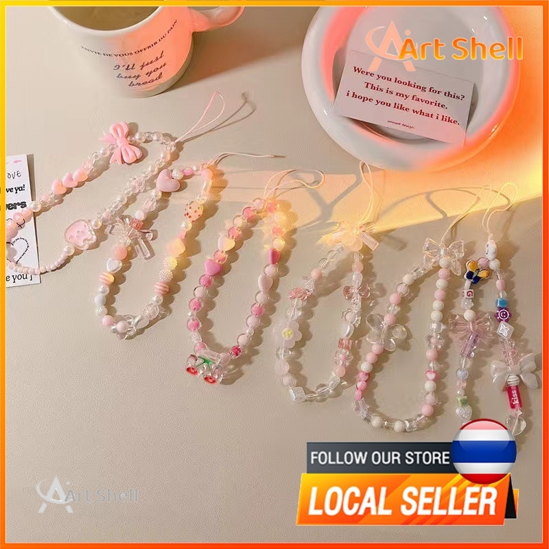 ที่แขวนโทรศัพท์มือถือ ลายดอกไม้ ที่ห้อยเคสมือถือ สายห้อยมือถือ ลูกปัดสี สายคล้องข้อมือ ใส่ข้อมือไ โทรศัพท์มือถือจี้เชือก