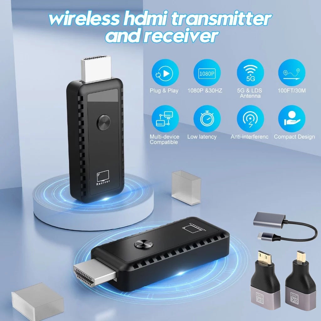 Qimedo 4K HDMI Wireless Extender 30M. Video 2 in1 Transmitter & Receiver 5GHz