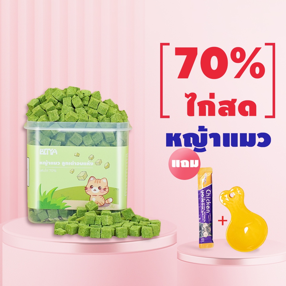Bityas หญ้าแมวฟรีซดราย ขนมหญ้าแมว ผลิตจากต้นอ่อนข้าวสาลี ช่วยขัดฟัน อกไก่ผสมต้นอ่อนข้าวสาลีฟรีซดราย (หญ้าแมว)