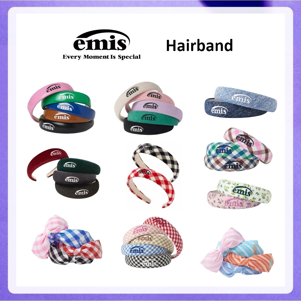 Emis Corduroy Wide / New Logo Denim / Glitter Velvet / Check / Block / Flower / Gingham Ribbon / Pin Stripe Hairband