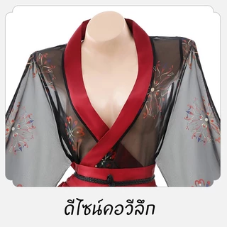 SexyNight 💞💞 ชุดกิโมโน ตาข่าย เซ็กซี่ ชุดนอนซีทรู แขนยาว การพิมพ์ ราคาถูก พร้อมส่งจากไทย