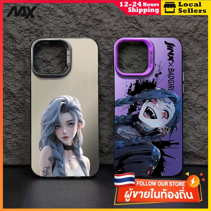 เคสไอโฟน11 สีดำหรูหราซิลิโคนแข็งกรณีโทรศัพท์ สาวผมสีน้ำเงิน for IPhone 13 15 7Plus 14 12 11 16 Pro MAX 8 6 7 6S Plus